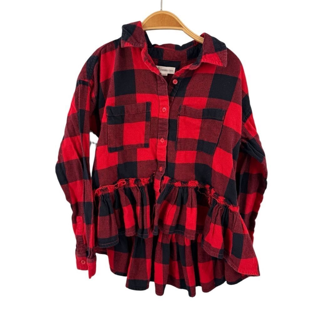 Tucker And Tate Girls Plaid Flannel Shirt Red And Black Size 10 High Low Hem